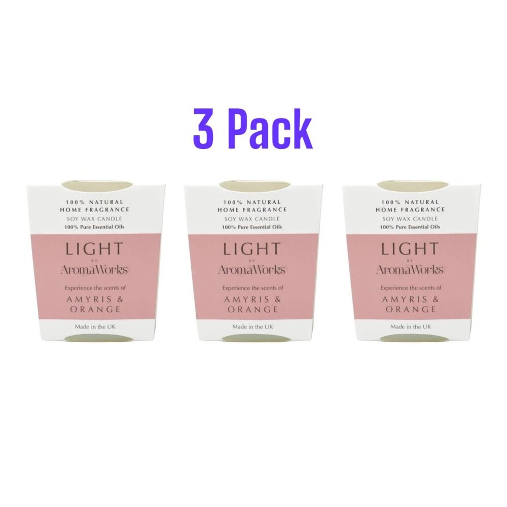 3 PACK Aromaworks 2.65oz Candles Amyris and Orange Soy Wax Essential Oils